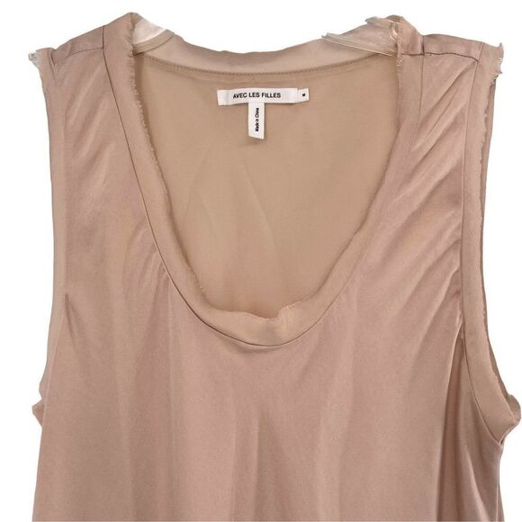 Avec Les Filles Dress Maxi Length Sleeveless Blush Pink Silky Size M Scoop Neck - Picture 3 of 6
